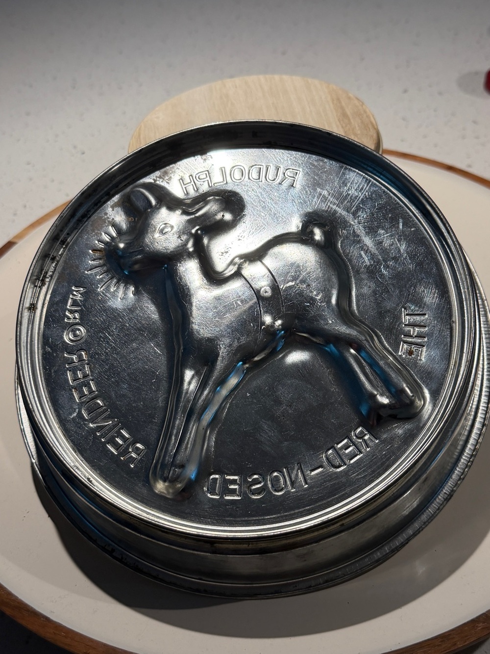 Vintage Metal Rudolph The Red-Nosed Reindeer Jello or Cake Mould Tin